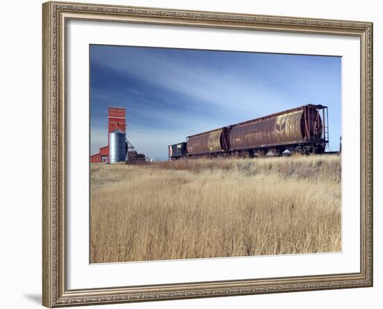 Grain Elevators and Wheat Train, Saskatchewan, Canada-Walter Bibikow-Framed Photographic Print