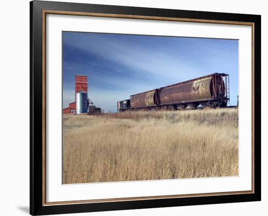 Grain Elevators and Wheat Train, Saskatchewan, Canada-Walter Bibikow-Framed Photographic Print