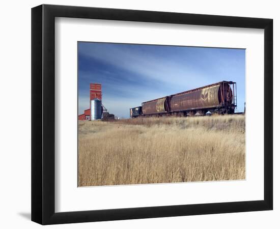 Grain Elevators and Wheat Train, Saskatchewan, Canada-Walter Bibikow-Framed Photographic Print