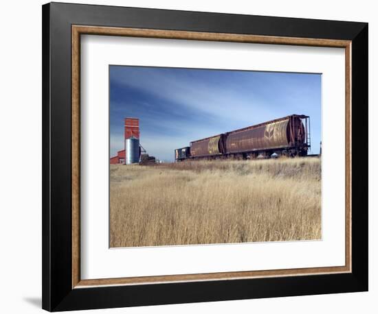 Grain Elevators and Wheat Train, Saskatchewan, Canada-Walter Bibikow-Framed Photographic Print