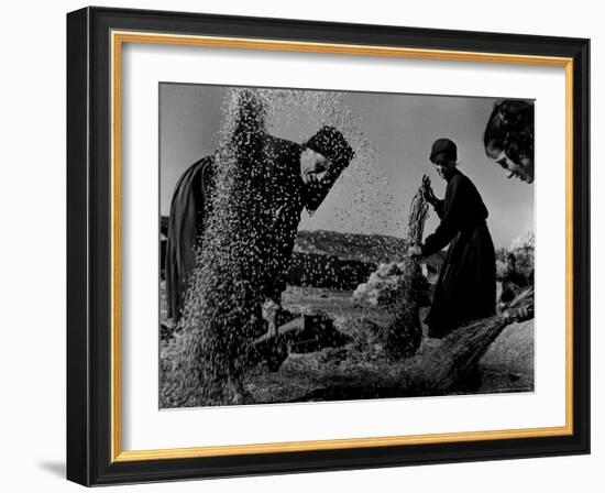 Grain Flying in Air During Winnowing by Women in Famous Spanish Village-W^ Eugene Smith-Framed Photographic Print