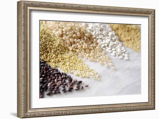 Grain Still Life: Brown Rice, Millet, Rice, Pearl Barley, Amaranth-Amana Images Inc.-Framed Photographic Print