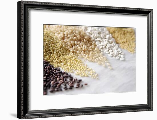 Grain Still Life: Brown Rice, Millet, Rice, Pearl Barley, Amaranth-Amana Images Inc.-Framed Photographic Print