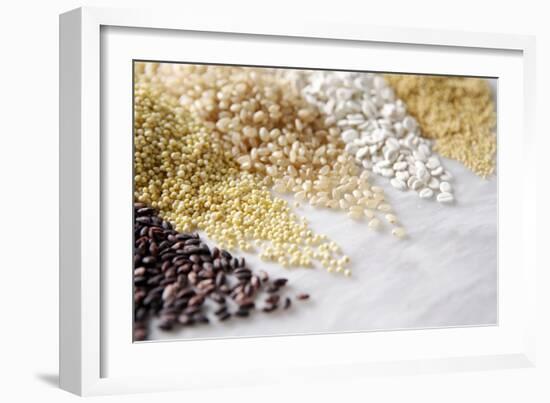 Grain Still Life: Brown Rice, Millet, Rice, Pearl Barley, Amaranth-Amana Images Inc.-Framed Photographic Print