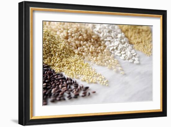 Grain Still Life: Brown Rice, Millet, Rice, Pearl Barley, Amaranth-Amana Images Inc.-Framed Photographic Print