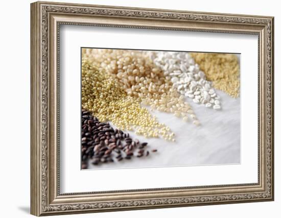 Grain Still Life: Brown Rice, Millet, Rice, Pearl Barley, Amaranth-Amana Images Inc.-Framed Photographic Print