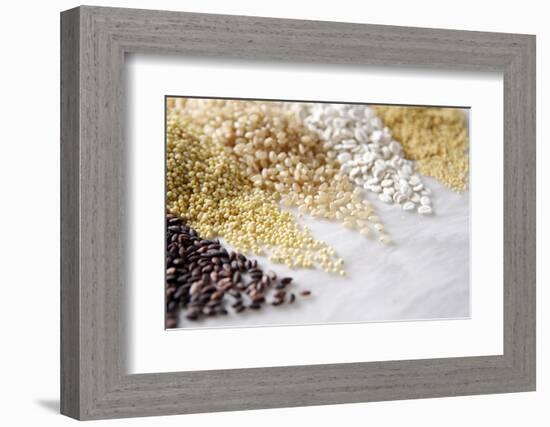 Grain Still Life: Brown Rice, Millet, Rice, Pearl Barley, Amaranth-Amana Images Inc.-Framed Photographic Print