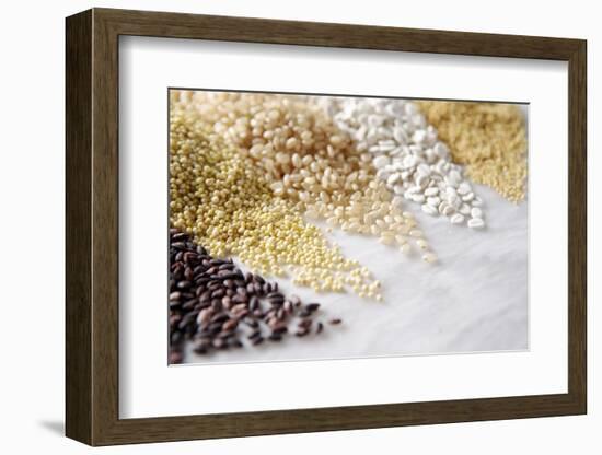 Grain Still Life: Brown Rice, Millet, Rice, Pearl Barley, Amaranth-Amana Images Inc.-Framed Photographic Print