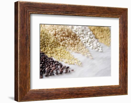 Grain Still Life: Brown Rice, Millet, Rice, Pearl Barley, Amaranth-Amana Images Inc.-Framed Photographic Print