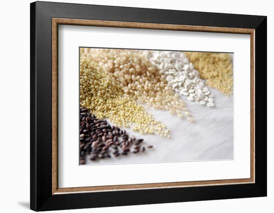 Grain Still Life: Brown Rice, Millet, Rice, Pearl Barley, Amaranth-Amana Images Inc.-Framed Photographic Print