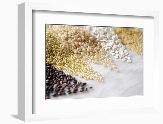 Grain Still Life: Brown Rice, Millet, Rice, Pearl Barley, Amaranth-Amana Images Inc.-Framed Photographic Print