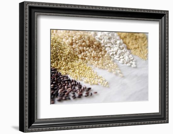 Grain Still Life: Brown Rice, Millet, Rice, Pearl Barley, Amaranth-Amana Images Inc.-Framed Photographic Print