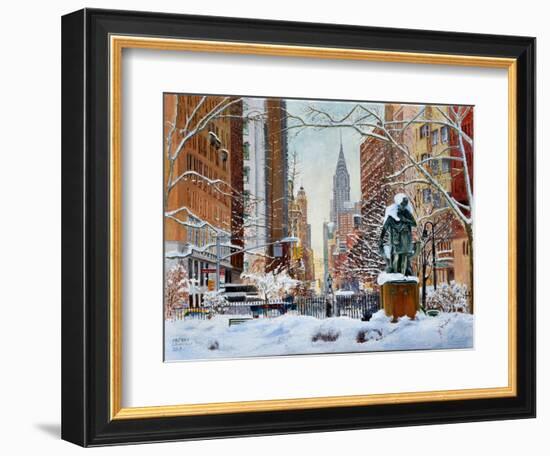 Gramercy Park, Snow,2019,(Oil on Canvas)-Anthony Butera-Framed Giclee Print