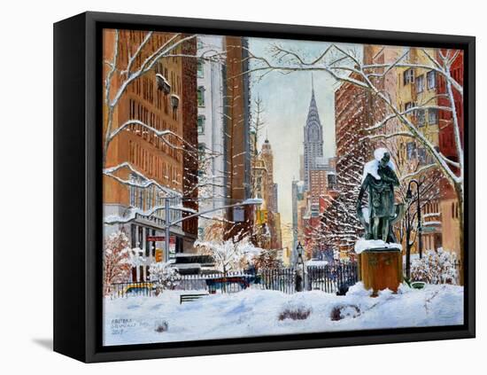 Gramercy Park, Snow,2019,(Oil on Canvas)-Anthony Butera-Framed Premier Image Canvas