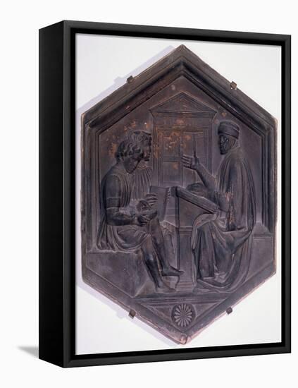Grammar, Hexagonal Decorative Tile from a Series Depicting the Seven Liberal Arts-Andrea Pisano-Framed Premier Image Canvas