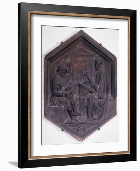 Grammar, Hexagonal Decorative Tile from a Series Depicting the Seven Liberal Arts-Andrea Pisano-Framed Giclee Print