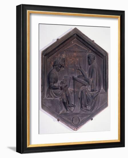 Grammar, Hexagonal Decorative Tile from a Series Depicting the Seven Liberal Arts-Andrea Pisano-Framed Giclee Print