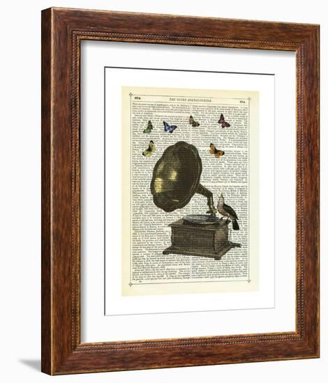 Gramophone, Bird & Butterflies-Marion Mcconaghie-Framed Art Print