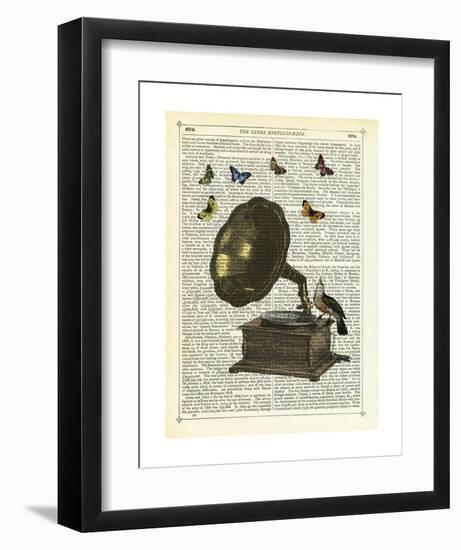 Gramophone, Bird & Butterflies-Marion Mcconaghie-Framed Art Print