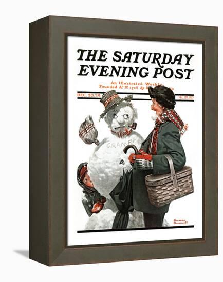 "Gramps and the Snowman" Saturday Evening Post Cover, December 20,1919-Norman Rockwell-Framed Premier Image Canvas
