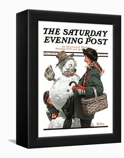 "Gramps and the Snowman" Saturday Evening Post Cover, December 20,1919-Norman Rockwell-Framed Premier Image Canvas