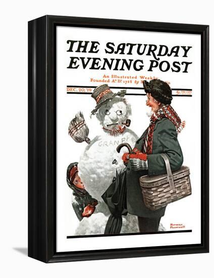 "Gramps and the Snowman" Saturday Evening Post Cover, December 20,1919-Norman Rockwell-Framed Premier Image Canvas