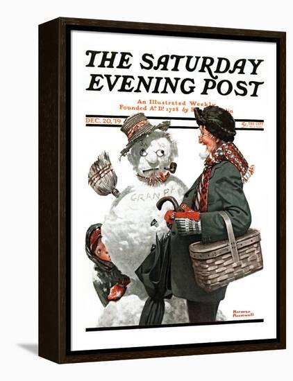 "Gramps and the Snowman" Saturday Evening Post Cover, December 20,1919-Norman Rockwell-Framed Premier Image Canvas