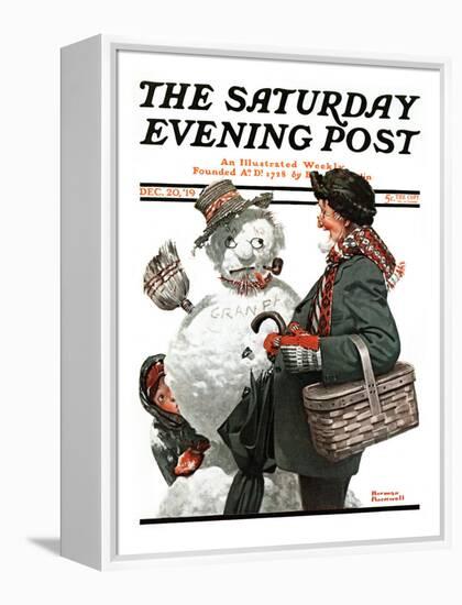"Gramps and the Snowman" Saturday Evening Post Cover, December 20,1919-Norman Rockwell-Framed Premier Image Canvas