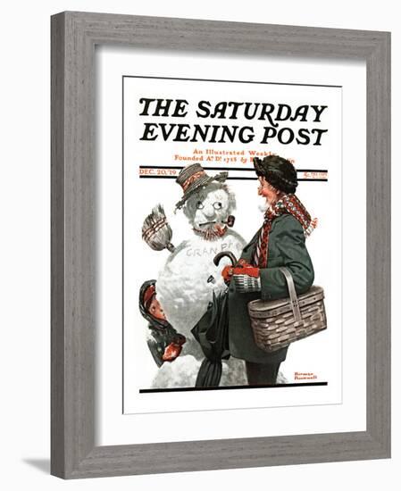 "Gramps and the Snowman" Saturday Evening Post Cover, December 20,1919-Norman Rockwell-Framed Premium Giclee Print