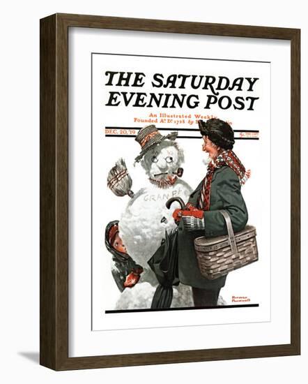 "Gramps and the Snowman" Saturday Evening Post Cover, December 20,1919-Norman Rockwell-Framed Premium Giclee Print
