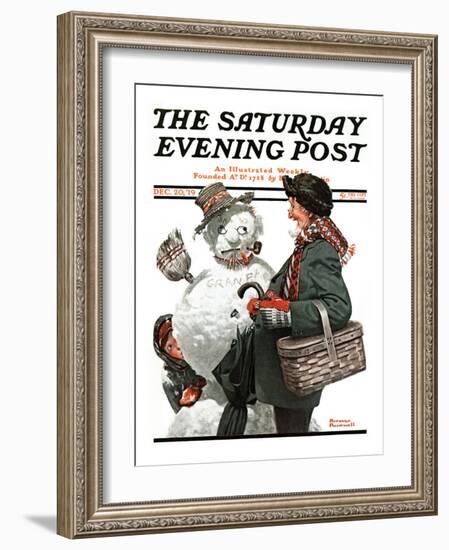 "Gramps and the Snowman" Saturday Evening Post Cover, December 20,1919-Norman Rockwell-Framed Giclee Print