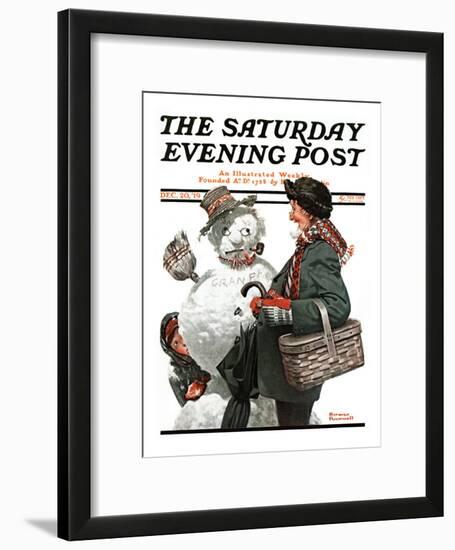 "Gramps and the Snowman" Saturday Evening Post Cover, December 20,1919-Norman Rockwell-Framed Giclee Print