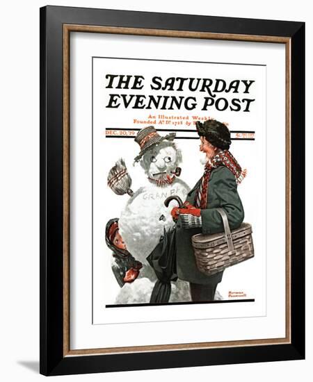 "Gramps and the Snowman" Saturday Evening Post Cover, December 20,1919-Norman Rockwell-Framed Giclee Print