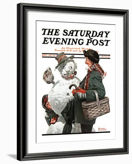 "Gramps and the Snowman" Saturday Evening Post Cover, December 20,1919-Norman Rockwell-Framed Giclee Print