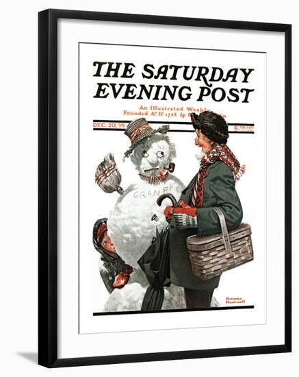 "Gramps and the Snowman" Saturday Evening Post Cover, December 20,1919-Norman Rockwell-Framed Giclee Print