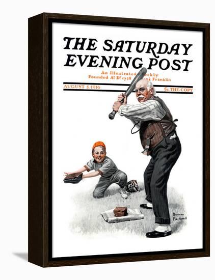"Gramps at the Plate" Saturday Evening Post Cover, August 5,1916-Norman Rockwell-Framed Premier Image Canvas