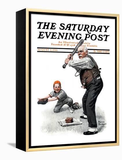 "Gramps at the Plate" Saturday Evening Post Cover, August 5,1916-Norman Rockwell-Framed Premier Image Canvas