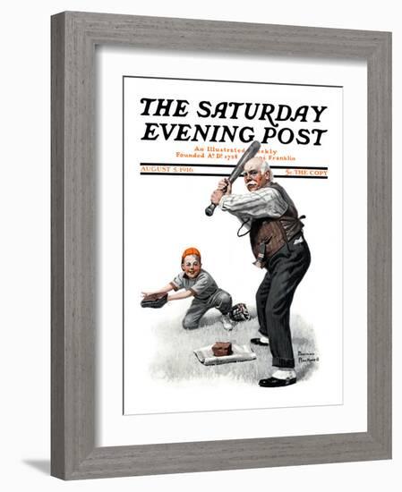 "Gramps at the Plate" Saturday Evening Post Cover, August 5,1916-Norman Rockwell-Framed Giclee Print