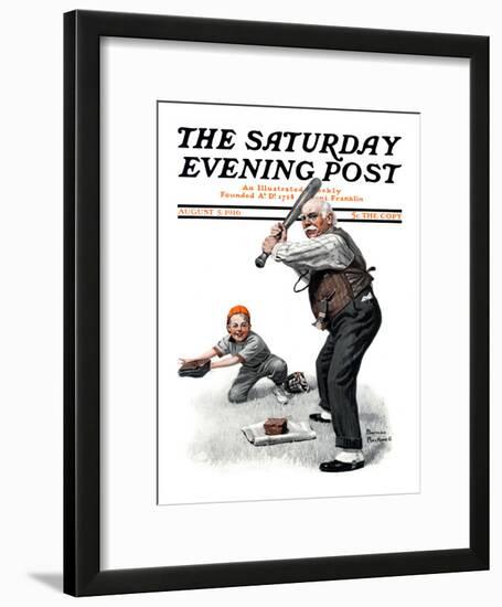 "Gramps at the Plate" Saturday Evening Post Cover, August 5,1916-Norman Rockwell-Framed Giclee Print