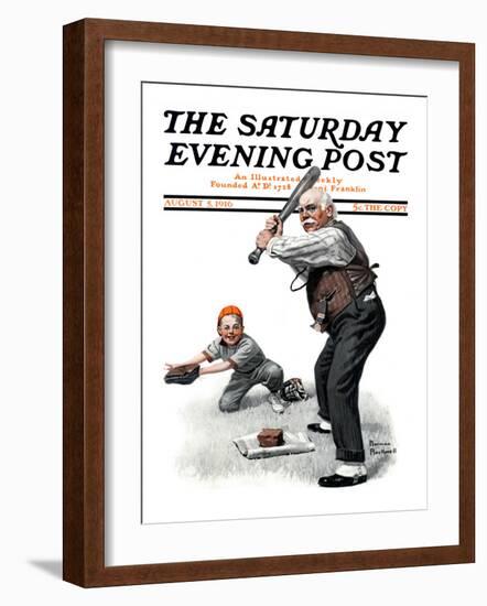 "Gramps at the Plate" Saturday Evening Post Cover, August 5,1916-Norman Rockwell-Framed Giclee Print