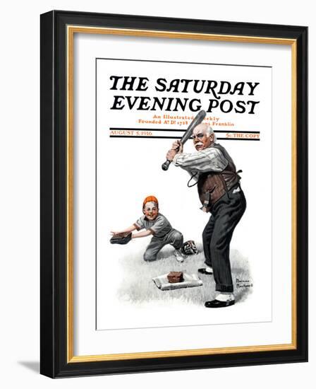 "Gramps at the Plate" Saturday Evening Post Cover, August 5,1916-Norman Rockwell-Framed Giclee Print