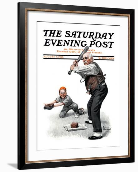 "Gramps at the Plate" Saturday Evening Post Cover, August 5,1916-Norman Rockwell-Framed Giclee Print