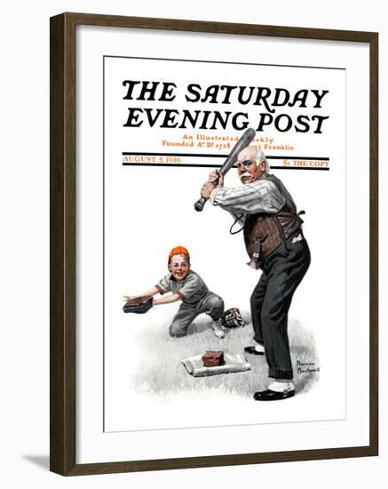 "Gramps at the Plate" Saturday Evening Post Cover, August 5,1916-Norman Rockwell-Framed Giclee Print