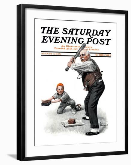 "Gramps at the Plate" Saturday Evening Post Cover, August 5,1916-Norman Rockwell-Framed Giclee Print