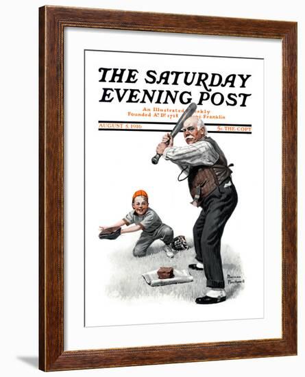 "Gramps at the Plate" Saturday Evening Post Cover, August 5,1916-Norman Rockwell-Framed Giclee Print