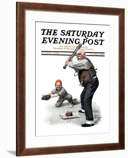 "Gramps at the Plate" Saturday Evening Post Cover, August 5,1916-Norman Rockwell-Framed Giclee Print