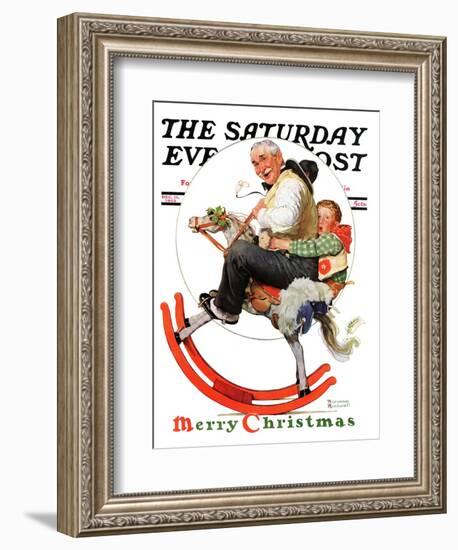 "Gramps on Rocking Horse" Saturday Evening Post Cover, December 16,1933-Norman Rockwell-Framed Giclee Print