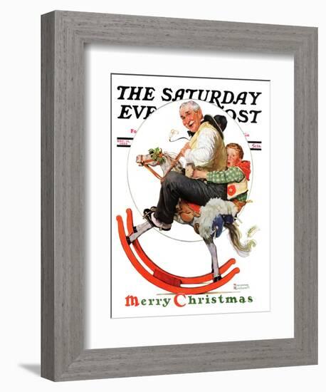 "Gramps on Rocking Horse" Saturday Evening Post Cover, December 16,1933-Norman Rockwell-Framed Giclee Print