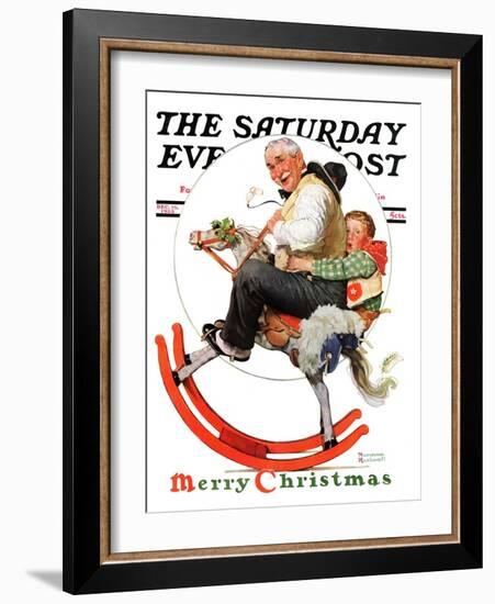 "Gramps on Rocking Horse" Saturday Evening Post Cover, December 16,1933-Norman Rockwell-Framed Giclee Print