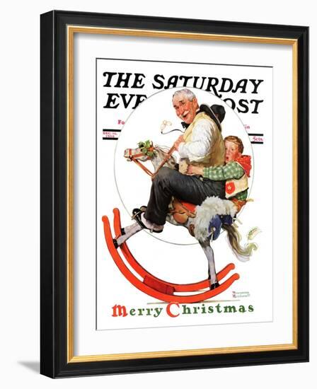 "Gramps on Rocking Horse" Saturday Evening Post Cover, December 16,1933-Norman Rockwell-Framed Giclee Print